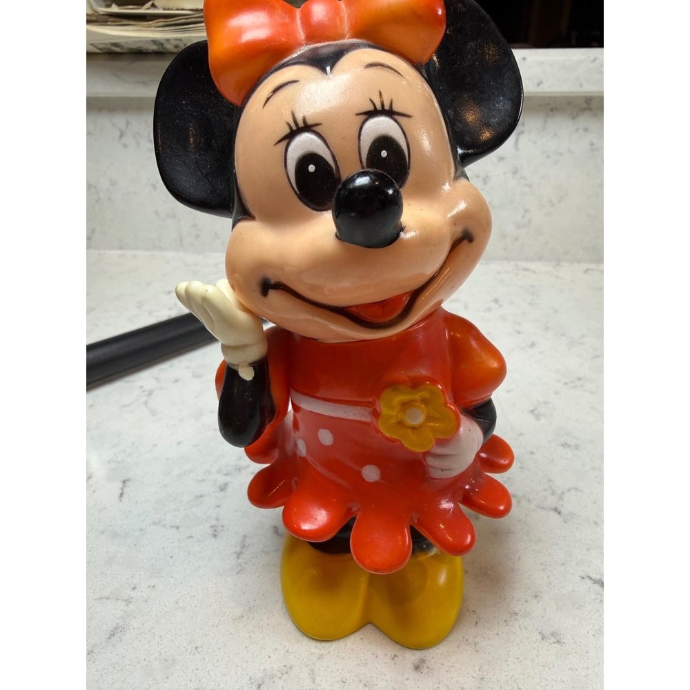 Vintage Minnie Mouse Coin Bank Red Polka Dot Dress Plastic Disney Collectible
